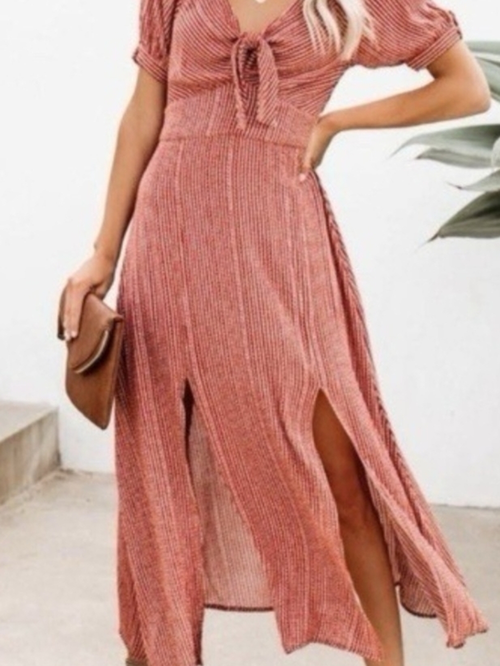 Tie-Front Lightweight Summer Maxi Dress in Brick